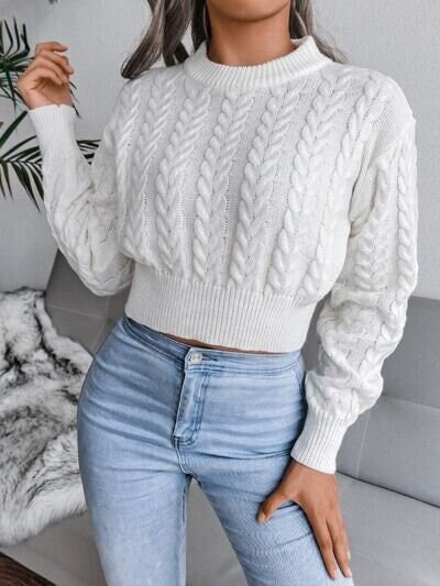 Cable-Knit Sweater, Cropped Boxy, Cable Knit Sweater, Chunky sweater, Round Neck sweater, Sweater for women, Oversized sweater, Wool sweater
