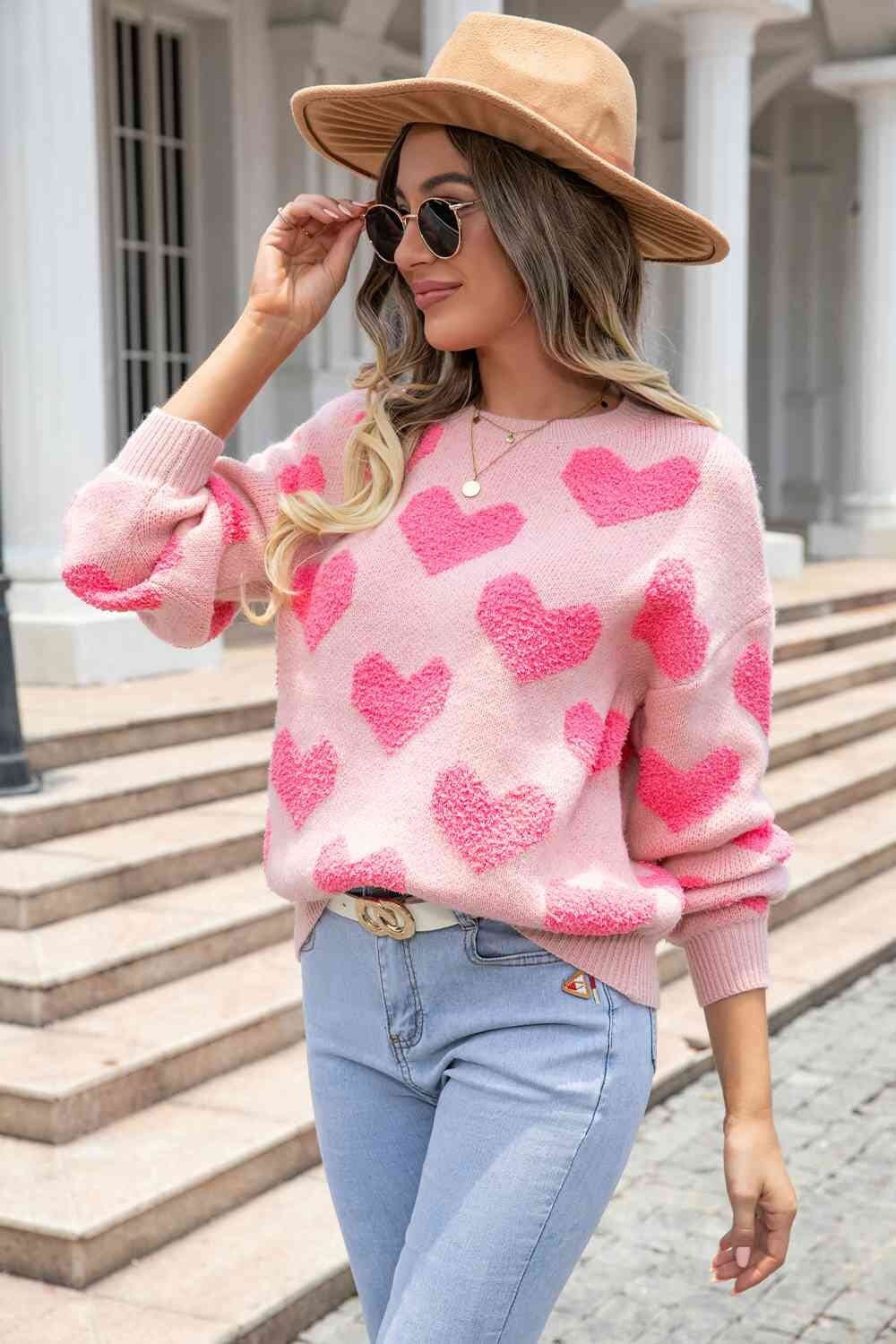 Valentine’s Day Heart Embroidered Patch Cardigan Sweater, Women’s Sizes S-L, Love Heart Embroidery, Loose Oversized Sleeve, Sweetheart Gift